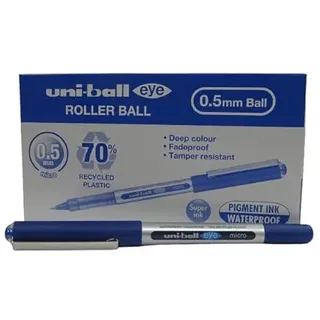Uni-Ball eye micro UB-150E Tintenroller silber 0,2 mm, Schreibfarbe: blau, 12 St.