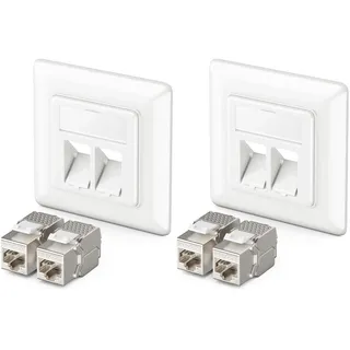 deleyCON 2x RJ45 Netzwerkdose Unterputz 10 Gbit/s Keystone Datendose (2x Dose + 4x Keystone)