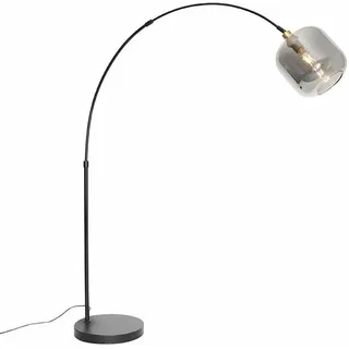 QAZQA Bogenlampe schwarz mit gold mit Rauchglas - Zuzanna