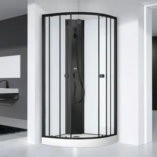 Marwell Prime Style Eckdusche mit Schiebetür 85 x 200 cm Schwarz/Weiß Sicherheitsglas 5 mm