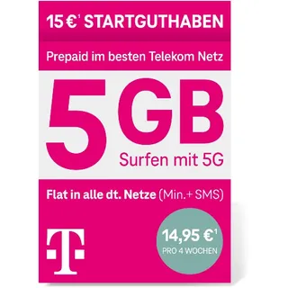 Telekom MagentaMobil Prepaid L I 8GB Datenvolumen I SIM-Karte ohne Vertragsbindung I Allnet Flat (Min, SMS) in alle dt. Netze I EU-Roaming I Surfen mit 5G/ LTE Max & Hotspot Flat