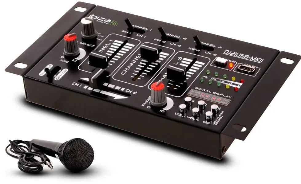 DJ PA Stereo Mischpult USB MP3 Party Kompakt Mixer 4 Kanal im Set inklusive Mikrofon