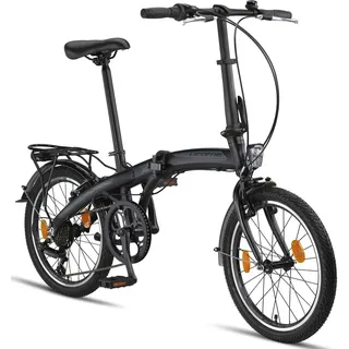 licorne bike gmbh Licorne Bike Phoenix 2D, 20 Zoll Aluminium-Faltrad-Klapprad, Scheibenbremse, Discbremse, V-Bremse Faltfahrrad-Herren-Damen, 7 Gang Kettenschaltung - Folding City Bike, StVZO, Vorderlampe, Hinterlampe Farbe:Schwarz;Stil:V-Bremse