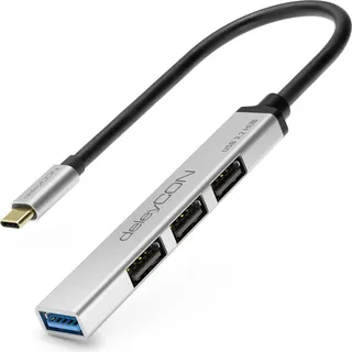 deleyCON USB HUB 4 Port Verteiler - (1x USB3.0 / 3X USB2.0) Aluminium Gehäuse, 15cm, für PC, Laptop, Notebook, MacBook, iMac, iPad, iPhone, Galaxy, Smartphone, Tablet - Silber