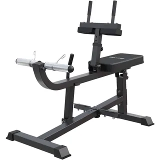 GORILLA SPORTS® Wadenmaschine - 126 x 61 x 100 cm, 5-Fach Höhenverstellbar, mit Aufnahme für 30 mm und 50 mm Hantelscheiben, 2 Federverschlüssen, gepolstert, Schwarz - Wadenstrecker, Wadenrainer
