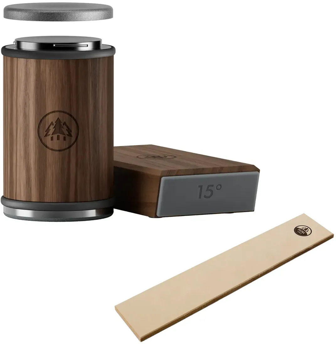 HORL® 3 Nussbaum mit HORL® Abziehleder - Premium Messerschärfer Set