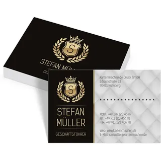 Personalisierte Visitenkarten 100 bis 2.500 Stück "VIP Schwarz Gold" individuell selbst gestalten mit eigenem Text und Initialen, dickes 300g/qm Papier, 85x55mm, beidseitiger Druck
