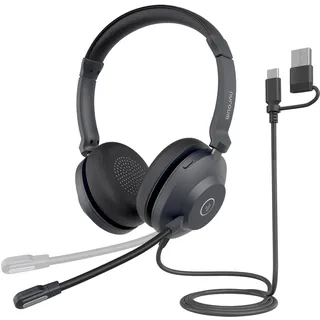 Nuroum HP21 USB Headset mit Mikrofon, HiFi4 DSP Noise Cancelling Mic für Anrufe mit Stummschaltung, Anschluss an PC/Mac/Handy/Laptop über USB-A/Type-C, für Zoom/Teams Konferenz/Home-Office/Call-Center
