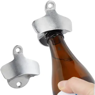 Relaxdays Wandflaschenöffner 2er Set, stabile Bieröffner zum Montieren, Wandöffner für Flaschen, Bar, verzinkt, silber