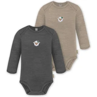 normani Outdoor Sports 2er Pack Baby Merino Body Langarm Auckland in Anthrazit/Beige | Gr.: 80