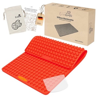 Coradoma Silikon Backform mit Teigschaber inkl. Rezepten und Stoffbeutel | Backmatte Hundekekse Mini Halbkugel 1cm Silikonmatte Hundeleckerli Backunterlage
