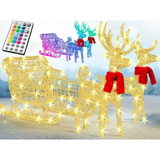 Kesser KESSER® 240er LED Rentiere mit Schlitten weiß Timer Weihnachtsbeleuchtung für außen und innen Weihnachtsfigur Weihnachtsdekoration Bunt,RGB LED