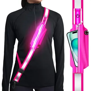 Leuchtband Joggen mit Reflektor Gürtel,LED Reflektorband USB Typ C Aufladbar Lauflicht mit Reflektoren Licht für Jogger Laufen Fahrrad Hundewandern Outdoor Sports für Männer, Frauen und Kinder (rosa)