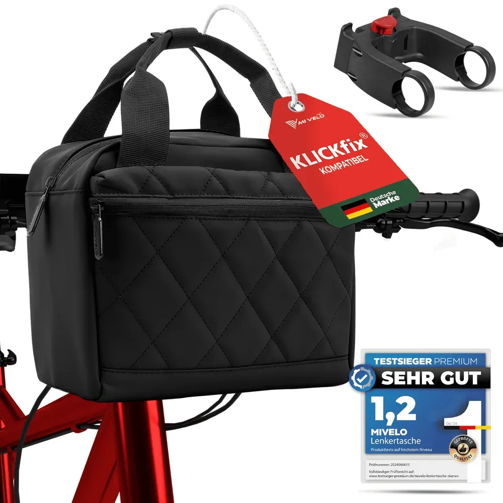 Lenkertasche mit Tragegriff 6L „LUNA“ - Schwarz - Bestseller,oft gekauft