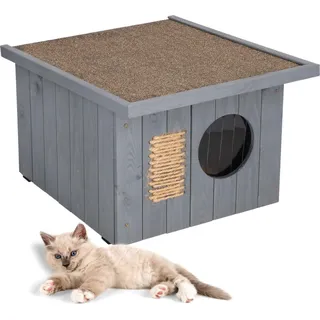 MUNTEL Katzenhaus Outdoor Winterfest, Katzenhaus Isoliert, Clawsable, Holz Outdoor, Katzenhütte 49,5 x 58 x 36 cm