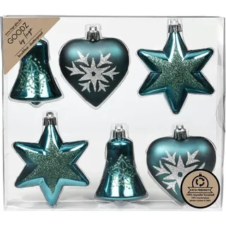 INGE-GLAS 6 Weihnachtskugeln 9cm Kunststoff Christbaumkugeln Weihnachtsbaumkugeln petrol