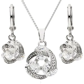LÖB Ohrring und Ketten Set Halskette Ohrringe Set Silber Tropfen Zirkonia Anhänger Schmuckset (Geschenke für Frauen Beste Freundin Mutter Mama Damen zum Geburtstag Weihnachten Weihnachtsgeschenke, Inkl. Schmuckbox), Infinity Kette Creolen Strass Glitzer Tropfenanhänger Brautschmuck silberfarben|weiß