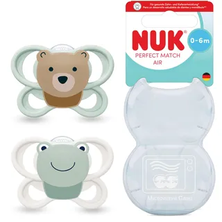 NUK Perfect Match Air | 0-6 Monate | Orthodontische Schnuller, die Luftzirkulation fördern & Speichel-Ausschlag verhindern | 95% Baby-Akzeptanz** | Bär/Frosch | 2 Stück