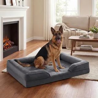 FEANDREA Orthopädisches Hundebett XXXL, abnehmbarer Bezug, erhöhte Ränder, rutschfest, waschbar, Haustierbett, dunkelgrau - Dunkelgrau