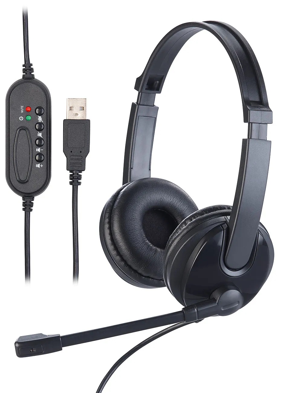 USB-On-Ear-Stereo-Headset, Schwanenhals-Mikrofon, Kabel-Fernbedienung