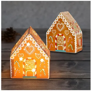 Spetebo LED Papier Lebkuchenhaus Aufsteller 15 x 12 cm - 2er Set - Weihnachten Tischdeko warm weiß beleuchtet - Advent Winter Tisch Fenster Deko Beleuchtung