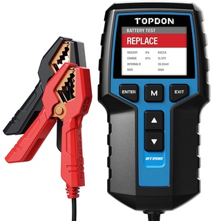 Autobatterie Tester TOPDON BT200, 12V 24V batterietester kfz 100-2000 CCA, batterie tester auto Lade-Anlasser-System Autoatterie analysator für LKW Schiff SUV Boot