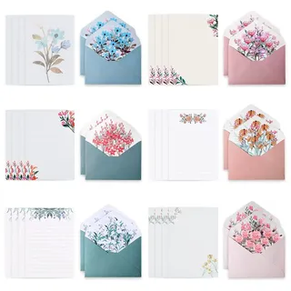 Reforung 24 Blatt Briefpapier mit 12 Blatt Umschläge Set Schreibpapier Floral Natur Briefpapier Briefbogen Sets Briefpapier Blumen vintage Motivpapier mit Umschlag für Bürobedarf Schreibwaren