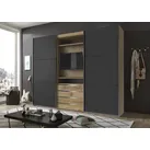 Schwebetürenschrank WIMEX "Magic by fresh to go", grau (plankeneiche nachbildung, graphit), B:300cm H:236cm T:65cm, Schränke, tolles EXTRA: mit drehbarem TV-Element, mittig mit Schubladen