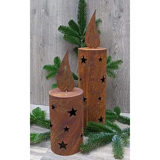 2er Set Windlicht Kerze 35 + 50 cm aus Metall Edelrost Rost Weihnachten Deko Weihnachtsbaum