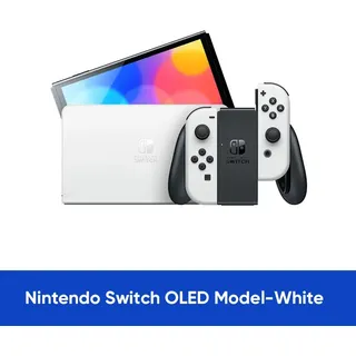 Nintendo Switch OLED-Spielekonsole mit weißem oder neonfarbenem (64 GB) 7-Zoll-OLED-Bildschirm, verbesserter Audio-LAN-Anschluss mit Kabel