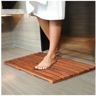 BlingBin Badematte Duschmatte aus Teakholz rutschfest Badezimmermatte Holzduschmatte, Höhe 30 mm, Gummifüßen, Rutschfest, Vielseitig, Holz, A, Teakholz Duschmatte und Gummifüßen, 80x48cm Antirutschmatte für Dusche und Sauna braun Teakholz Duschmatte und Gummifüßen