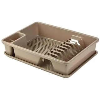 ENGELLAND Abtropfgestell, Abtropfgitter, Farbe: Hell-Braun, Geschirrständer, Küche, Abtropfschale, Geschirrkorb, Abtropfkorb, aus Kunststoff, für bis zu 9 Teller, L 38,5 x B 28,5 x H 8,5 cm