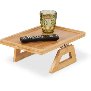Relaxdays Sofatablett Armlehne, Bambus, eckiger Armlehnentisch, Sofaablage Getränke & Snacks, BxT: 35 x 26,5 cm, Natur