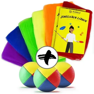 Diabolo Freizeitsport ideales Jonglierset für Anfänger - 3 Profi Jonglierbälle, 6 Bunte Jongliertücher & Anleitung - für Kinder und Erwachsene