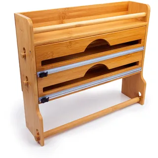 VON STEINEICH® Küchenrollenhalter aus Holz [ohne Bohren] Wandrollenhalter für Küchenrolle, Alufolie & Frischhaltefolie - Kitchen Organizer mit extrem scharfen Klingen – einfache Montage & Handhabung