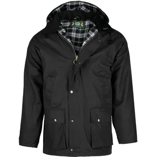 Romneys Wachsjacke Country – klassische englische Outdoorjacke aus gewachster Baumwolle, wasserdicht & winddicht, robuste Regenjacke mit Kapuze für Damen und Herren (schwarz, 3XL) - 3XL
