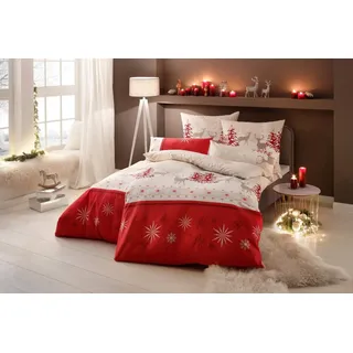 MY HOME Bettwäsche »Venua in Gr. 135x200 oder 155x220 cm« 2 Stk. tlg. Winterbettwäsche, Weihnachtsbettwäsche, rot