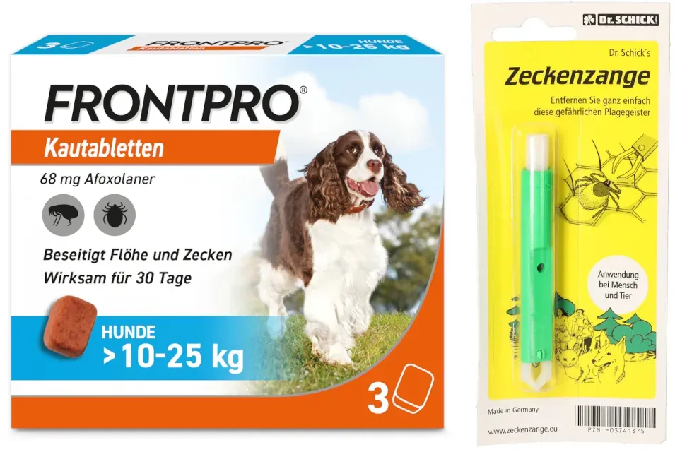 FRONTPRO Hunde 10-25kg + Zeckenzange Set 1 St Sparset