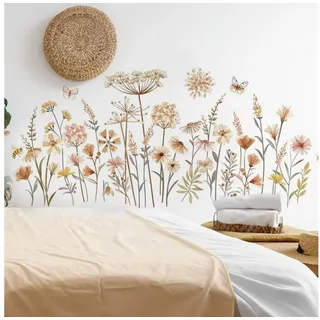 BlingBin Wandtattoo Boho Wandaufkleber Wildblume Löwenzahn Schmetterlinge Löwenzahn (1er Set, 1 St., 1pcs), Wandsticker Schlafzimmer Wohnzimmer Sofa Hintergrund Wanddeko bunt
