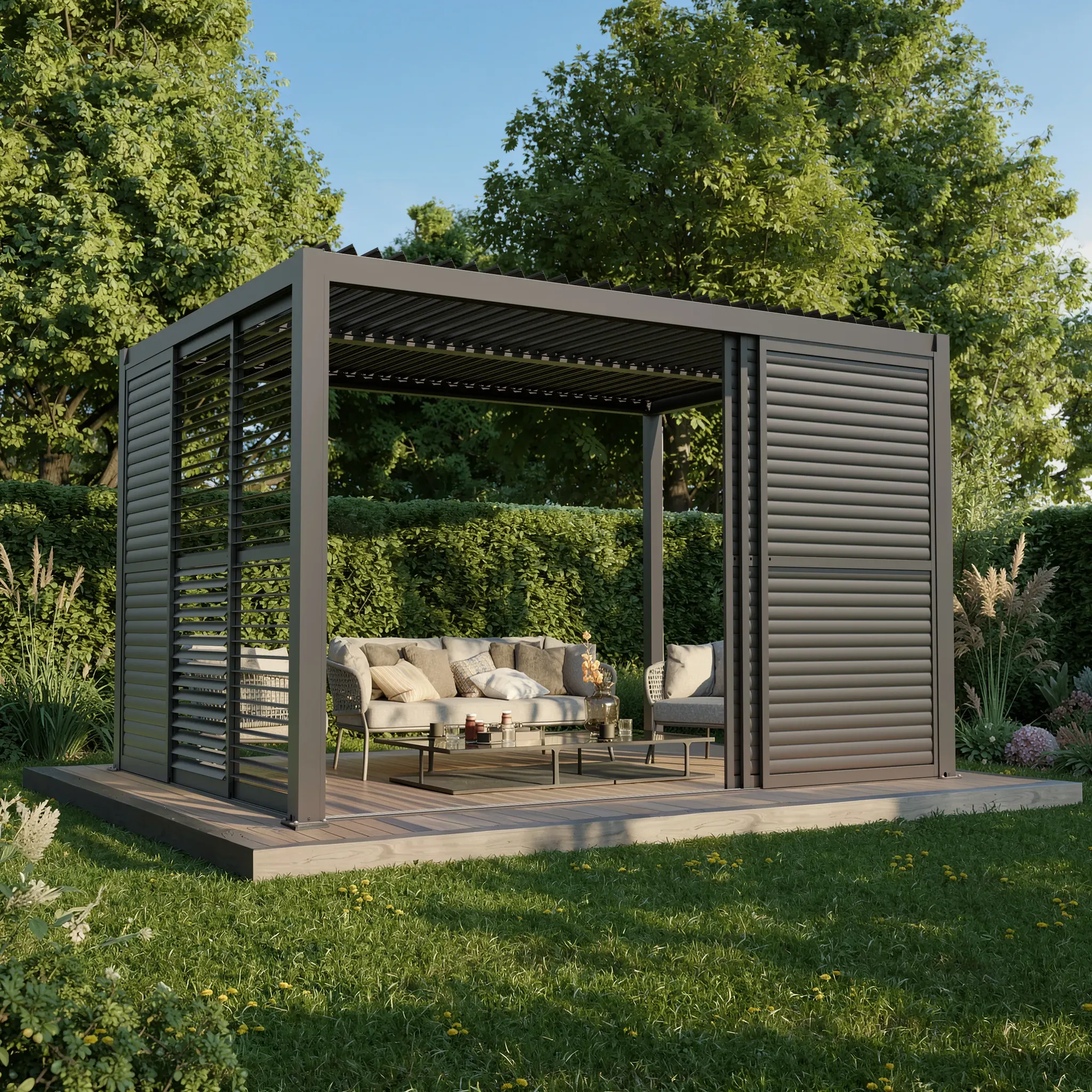 Lamellenwand Schiebetür für Pergola verstellbare Lamellen, manueller Sichtschutz...
