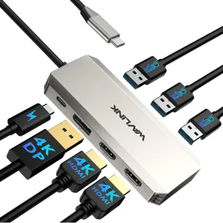 WAVLINK Laptop Docking Station, Triple-4K-Dockingstation mit Dual-HDMI, DP, 100 W PD-In, 3 USB-A2.0 für kabellose Geräte, kompatibel mit Dell/HP/Lenovo usw., nur Windows Systerm Computer