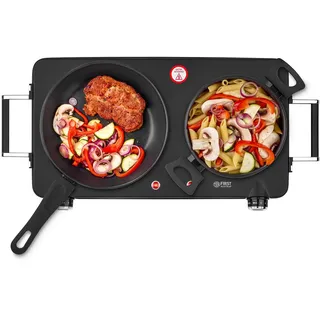 TZS First Austria Infrarot Keramik-Herdplatte doppelt | ALLE Topfarten | Doppelkochplatte 22cm / 16,5cm | Kochfeld für Umzug, Camping, Ferienwohnung - schnelles Aufheizen & stufenlose Einstellung