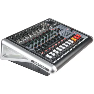 Powermixer Mischpult Mit Verstärker, Audio Mixer 8 Kanal Soundcraft, DJ Profi Audio Interface Streaming Musik Live Soundkarte, 2 * 300W Sound Board Mit 16 DSP Reverb-Arten