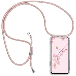 YMCASE Handykette Handyhülle für Samsung Galaxy A02 mit Band - Handy-Kette Handy Hülle mit Kordel zum Umhängen Handyanhänger Halsband Lanyard Case - Transparent Schutzhülle in Roségold