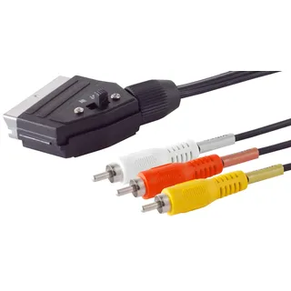1aTTack.de 1x 2m - SCART auf 3 Cinchstecker YRW Kabel mit Schalter SCART-Stecker zu Cinch Audio Video Adapter AV-Kabel vergossen für TV DVD Konsole Receiver