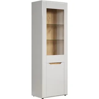 VCM Vitrine Marlon Weiß Hochglanz - Evoke Eiche - Wohnzimmerschrank mit 5 Fächern - (BxHxT) 65 x 192 x 40 cm - grifflos - kratzfest