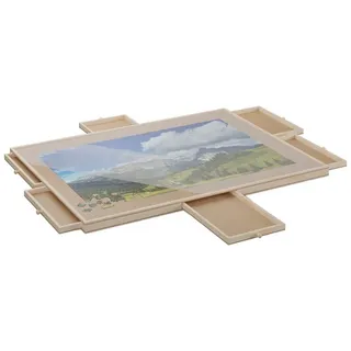 Relaxdays Puzzlebrett, mit 6 Schubladen, Hellbraun,Transparent