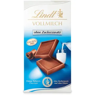 Lindt Schokolade Vollmilch ohne Zuckerzusatz | 100 g Tafel | Feinste und ohne Gluten | Schokoladengeschenk