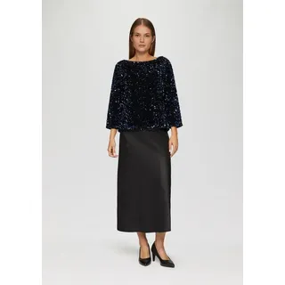s.Oliver Kurzarmbluse Bluse Samtbluse mit Pailletten-Besatz blau M (38)