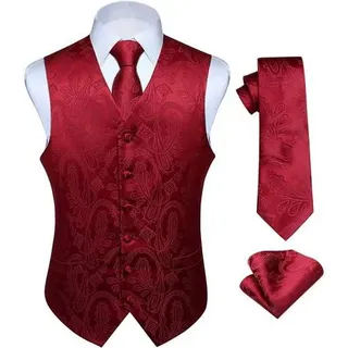 Weste Herren Jacquard Krawatte Einstecktuch Hochzeit 5XL Burgund